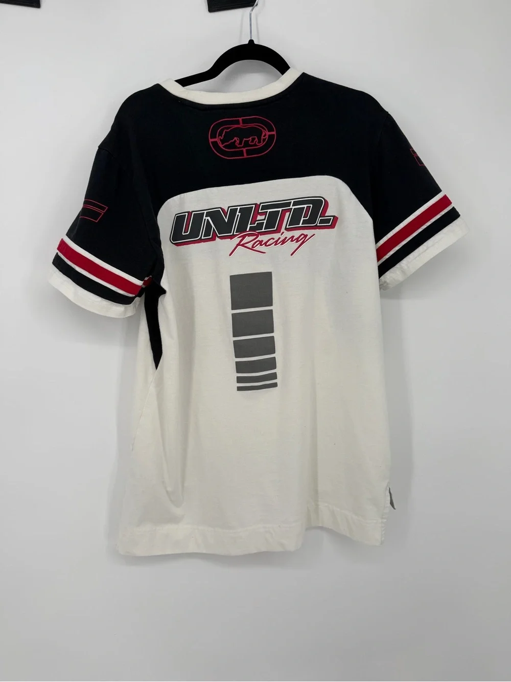 Ecko Unltd. Racing Black White & Red Colorblock Graphic Tee - large